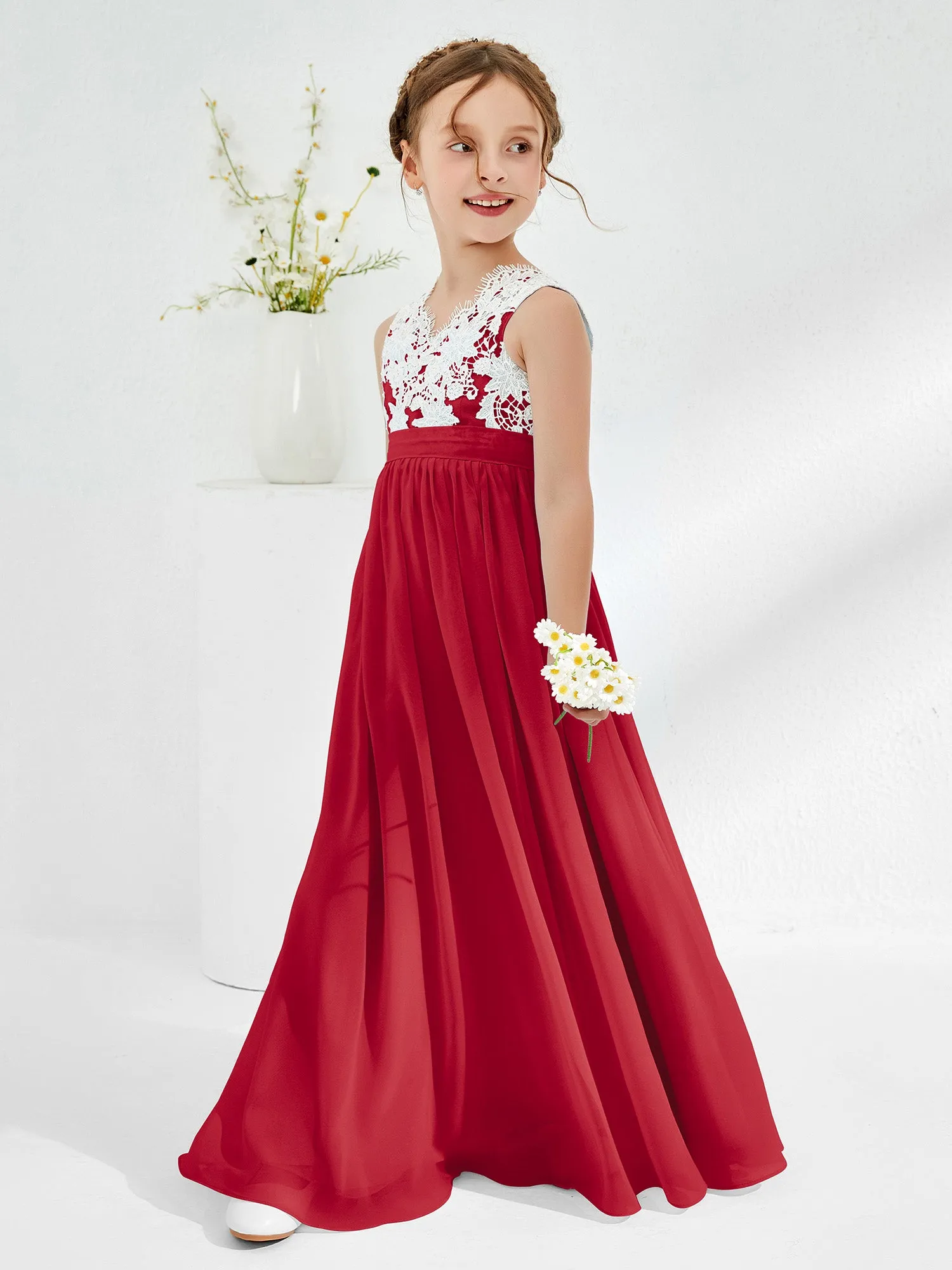 Lace Top Junior Bridesmaid Dresses Burgundy