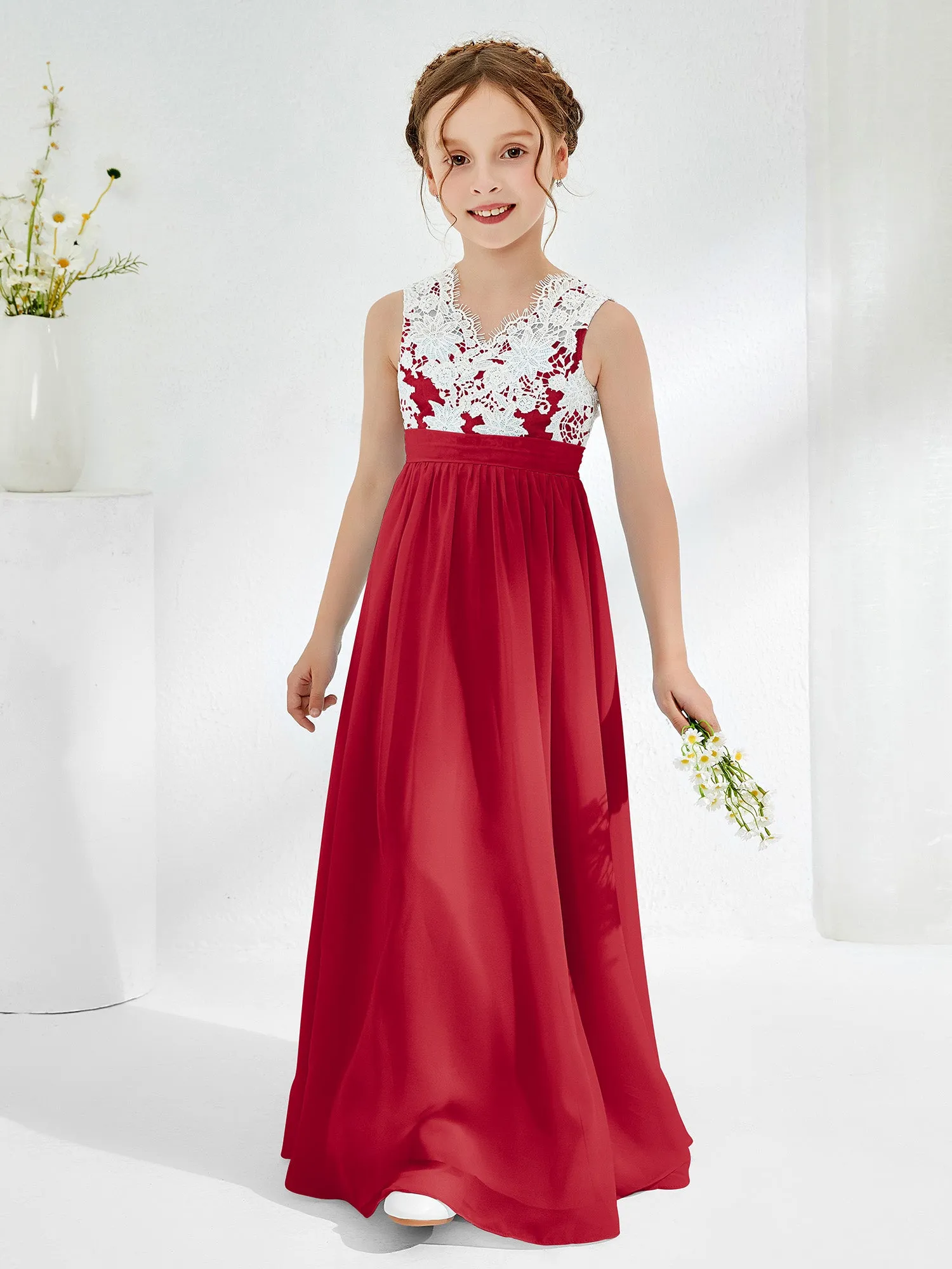 Lace Top Junior Bridesmaid Dresses Burgundy