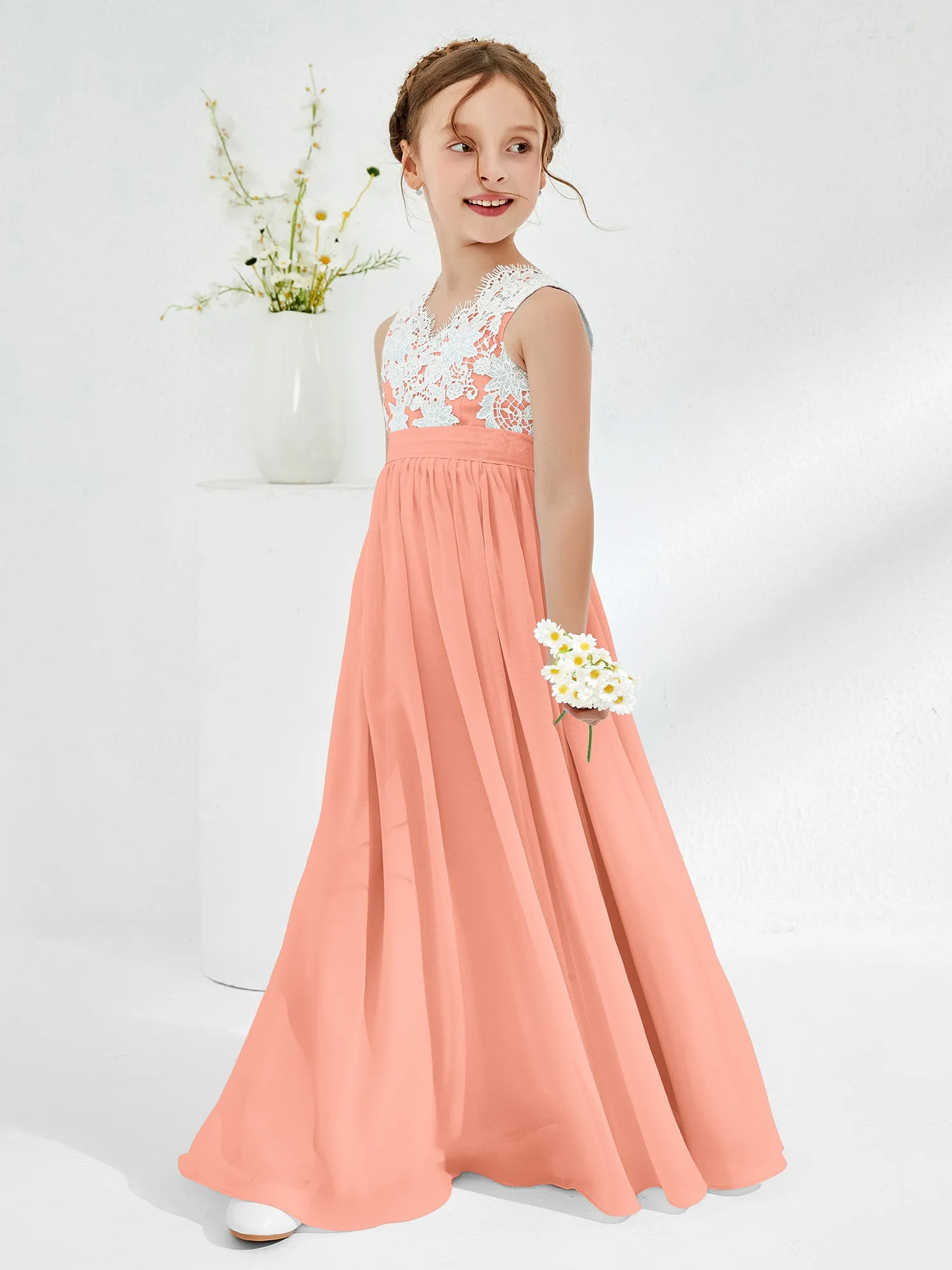 Lace Top Junior Bridesmaid Dresses Papaya