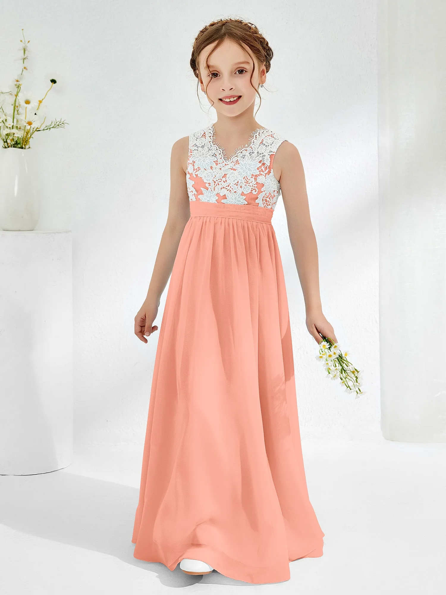 Lace Top Junior Bridesmaid Dresses Papaya