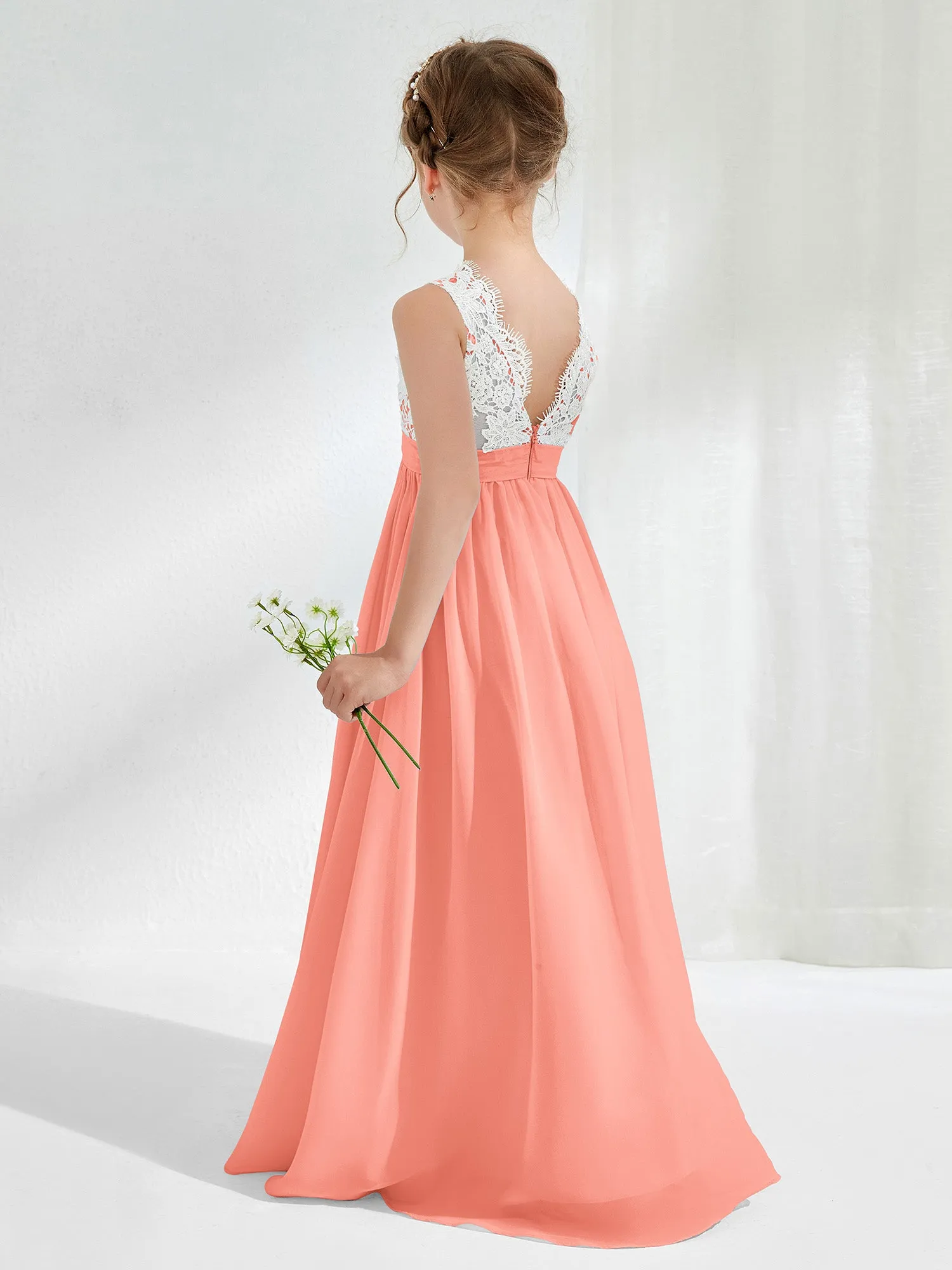 Lace Top Junior Bridesmaid Dresses Sunset