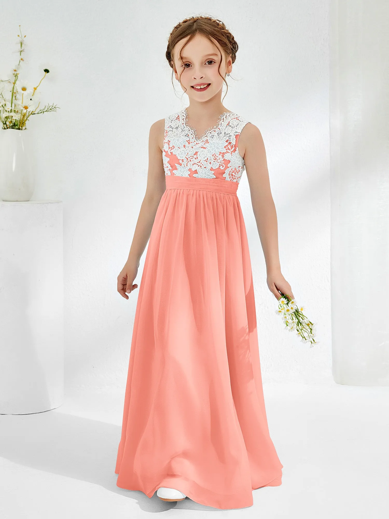 Lace Top Junior Bridesmaid Dresses Sunset