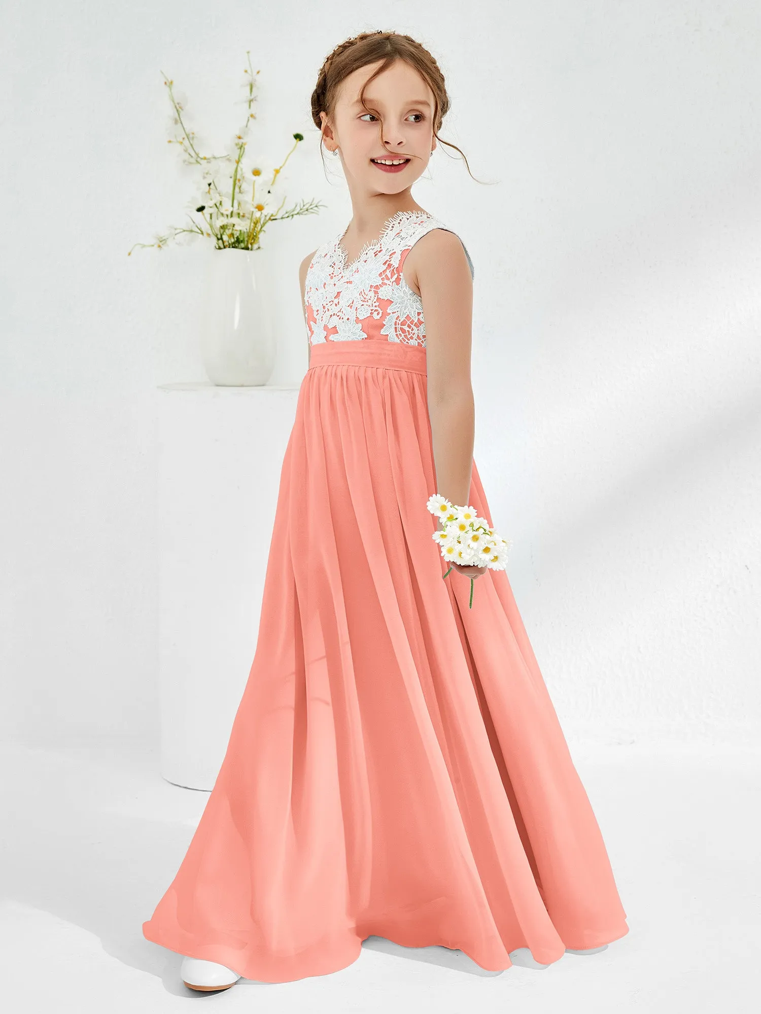 Lace Top Junior Bridesmaid Dresses Sunset