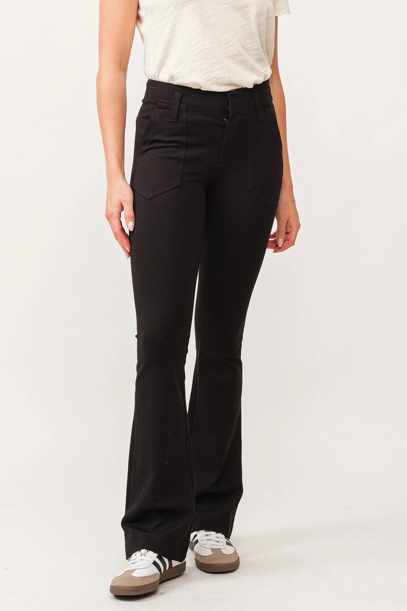 LAUREN MID RISE CLEAN HEM WIDE LEG PANTS BLACK