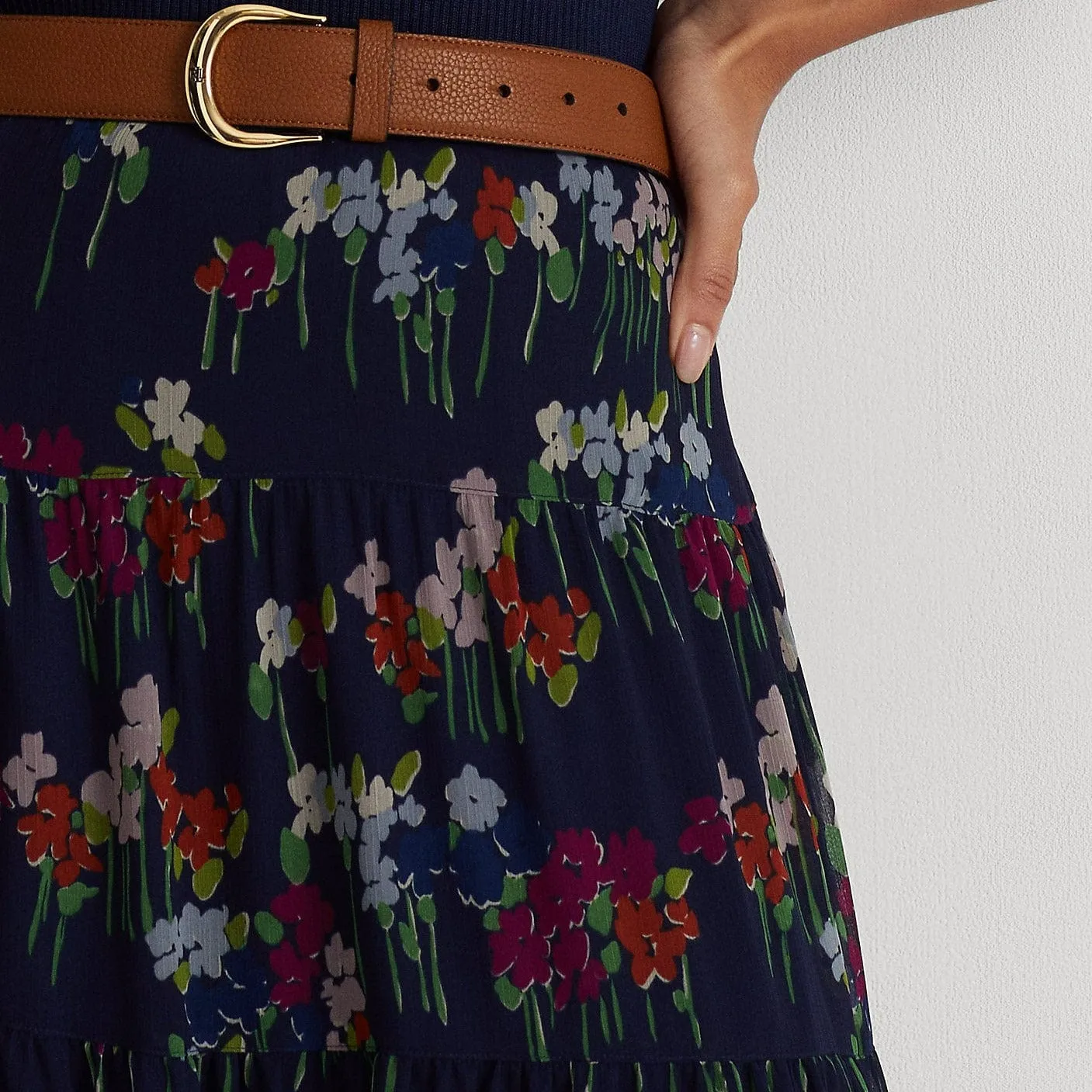 Lauren Ralph Lauren Floral Crinkle Georgette Skirt Navy