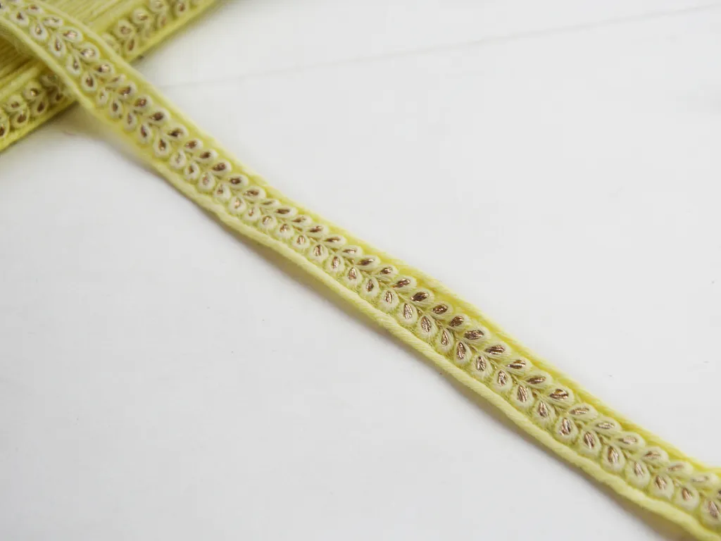 Lemon Yellow Thread & Zari Embroidered Border