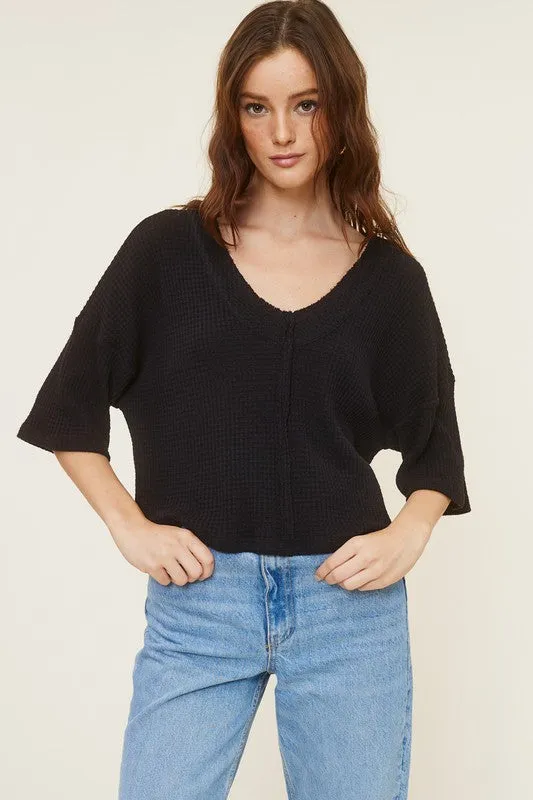 Libby V-Neck Cropped Waffle Top