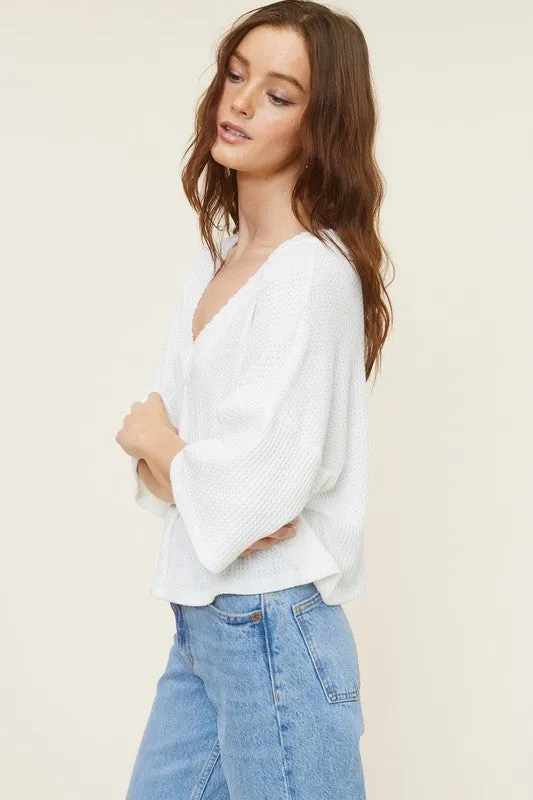 Libby V-Neck Cropped Waffle Top