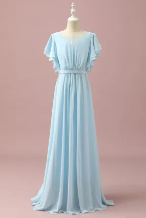 Light Blue Chiffon Batwing Sleeves A-Line Junior Bridesmaid Dress