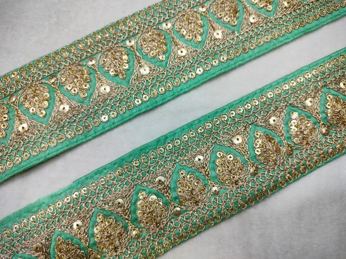 Light Green Fancy Sequins Trim Embroidered Border