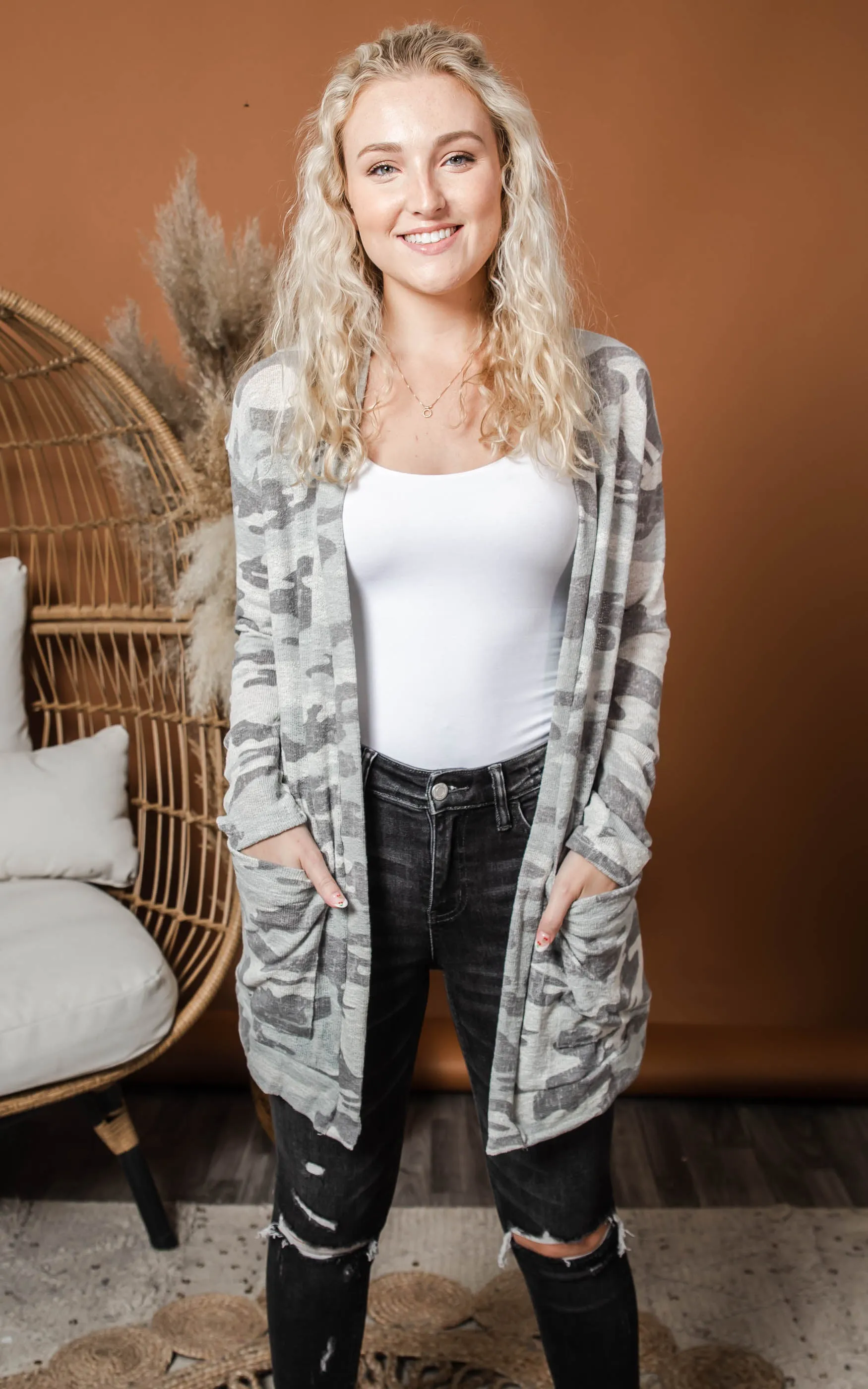 Light Grey Camo Cardigan -Cherish |