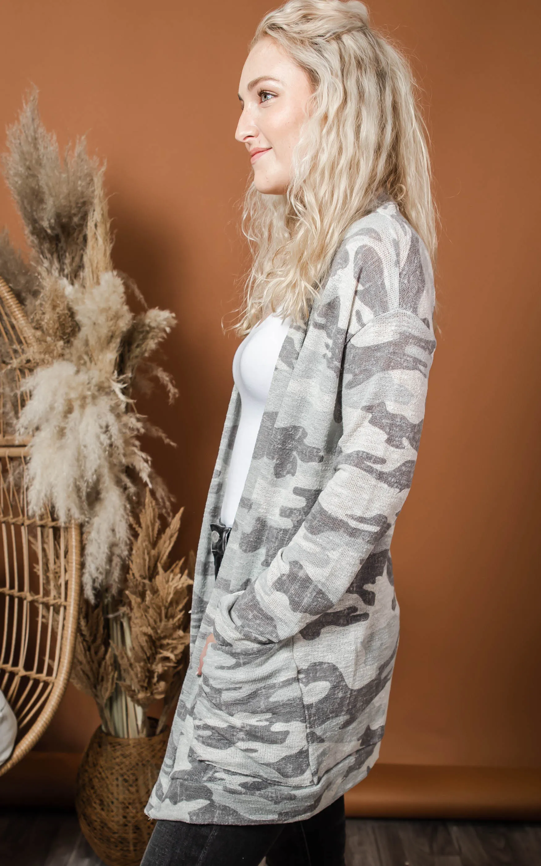 Light Grey Camo Cardigan -Cherish |