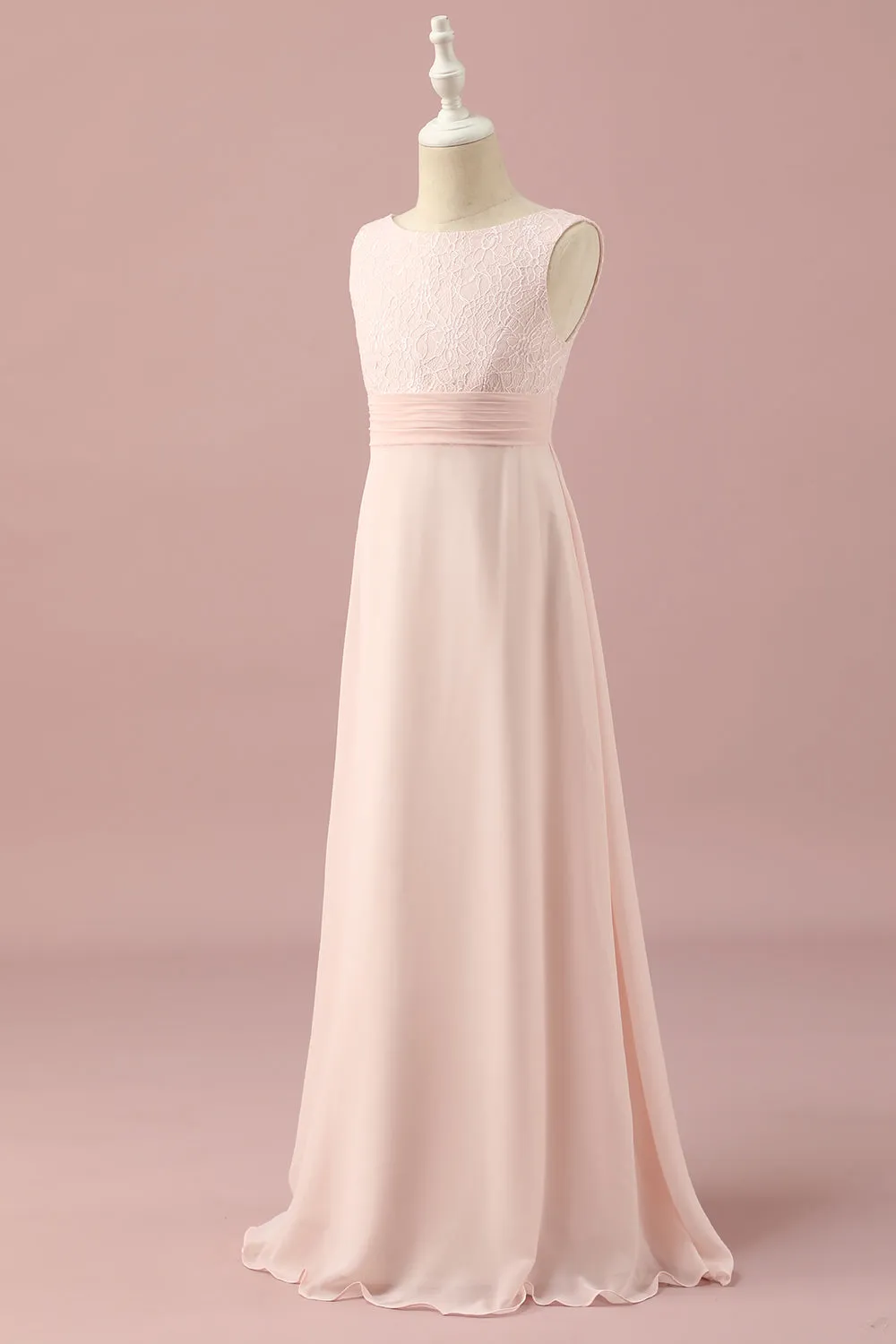 Light Pink Lace and Chiffon Junior Bridesmaid Dress