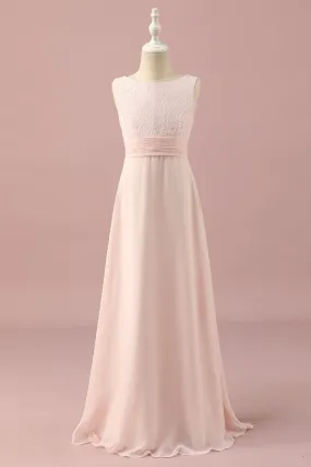 Light Pink Lace and Chiffon Junior Bridesmaid Dress