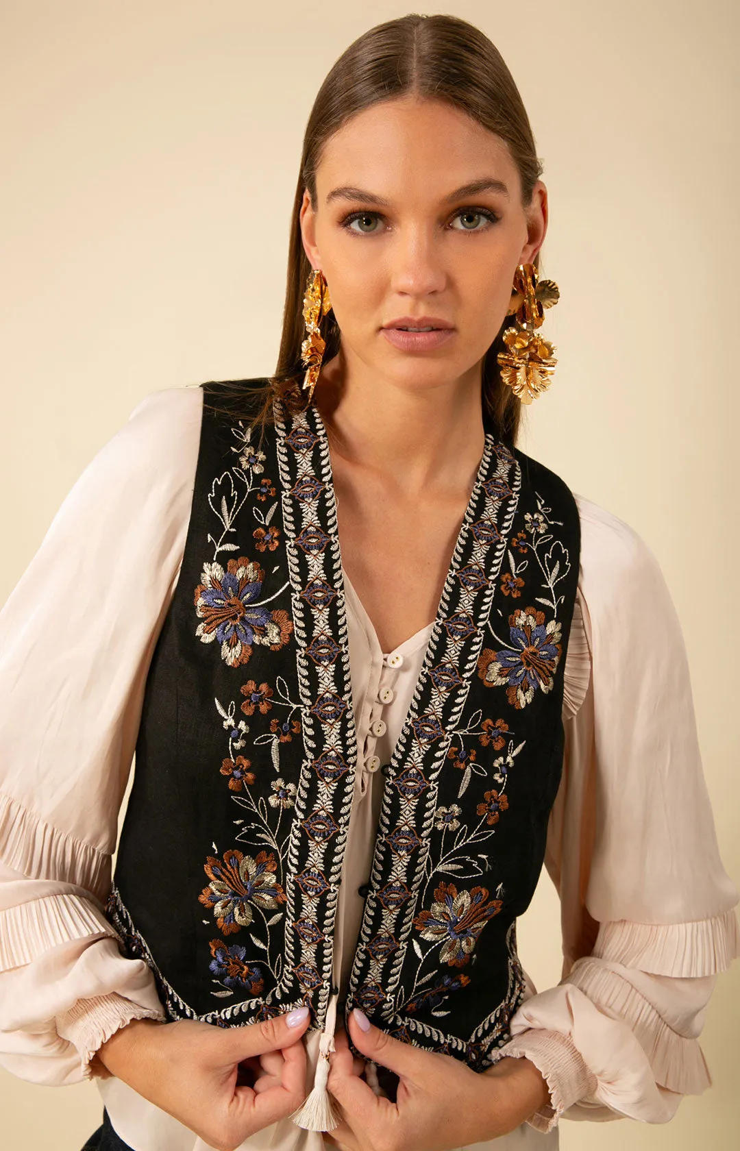 Madeleine Embroidered Linen Vest