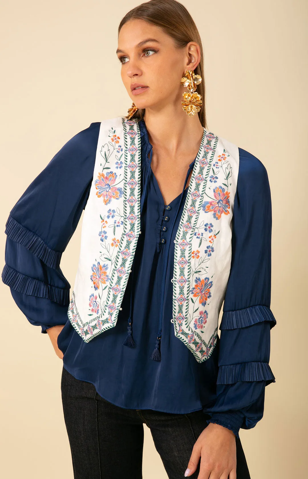 Madeleine Embroidered Linen Vest