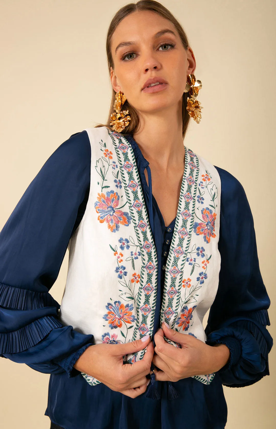 Madeleine Embroidered Linen Vest