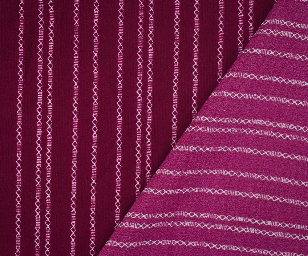 Magenta-White Mini Aztec Stripe Pattern Printed Poly Crepe Georgette Fabric