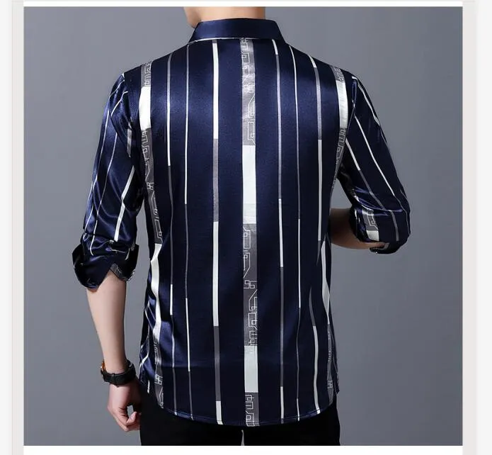 Male Silk Long Sleeve Striped Shirts