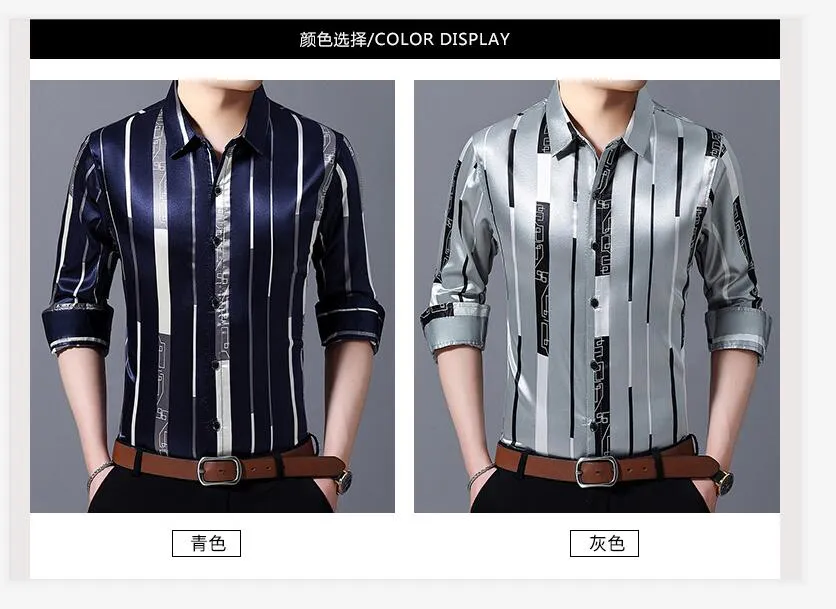 Male Silk Long Sleeve Striped Shirts