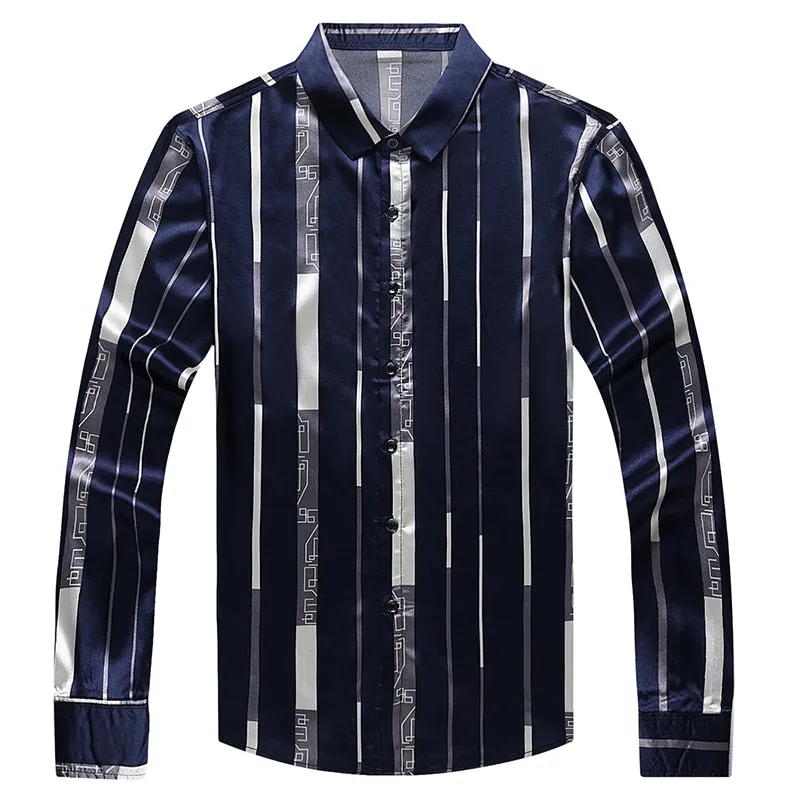 Male Silk Long Sleeve Striped Shirts