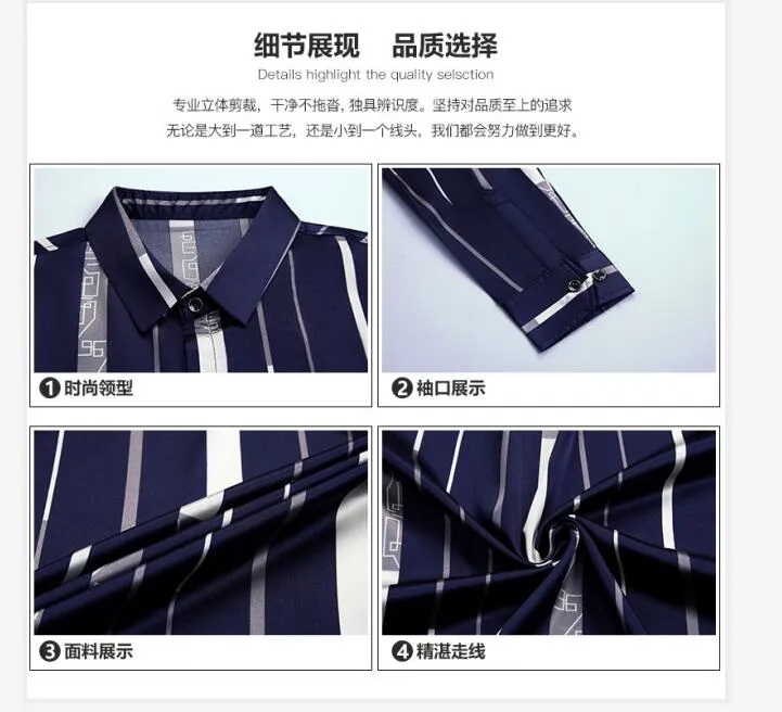 Male Silk Long Sleeve Striped Shirts