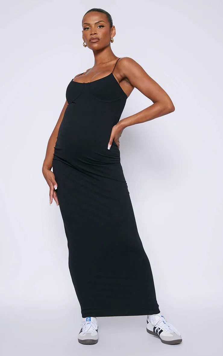 MATERNITY BLACK SNATCHED SCULPT BUST DETAIL MAXI DRESS