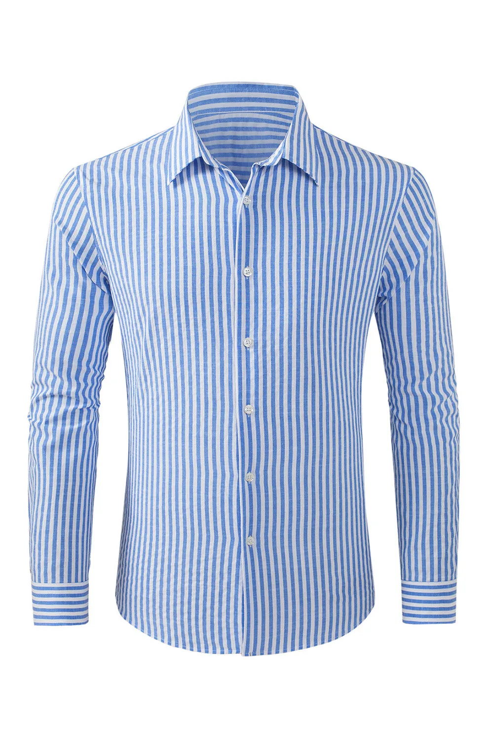 Men's Casual Striped Button Down Shirts Long Sleeve Slim Fit Dress Shirts Untucked Shirts