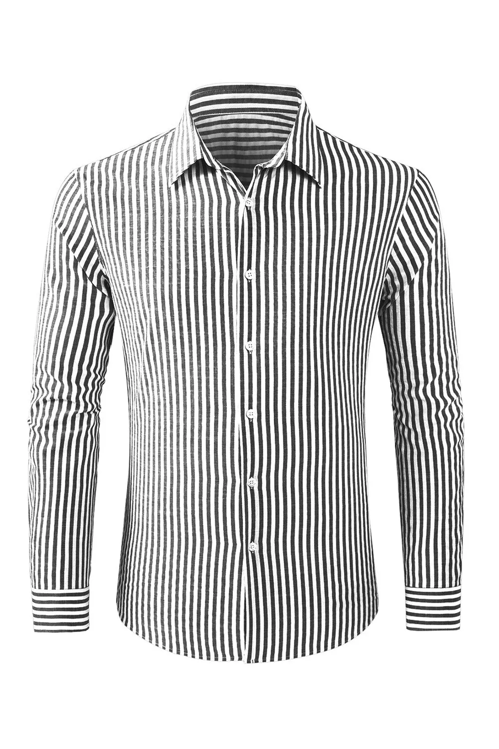 Men's Casual Striped Button Down Shirts Long Sleeve Slim Fit Dress Shirts Untucked Shirts