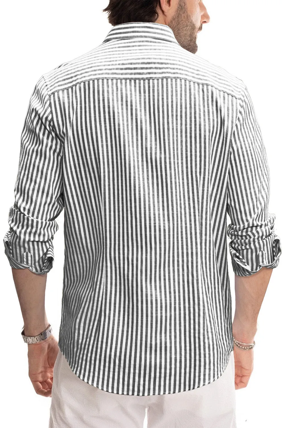 Men's Casual Striped Button Down Shirts Long Sleeve Slim Fit Dress Shirts Untucked Shirts