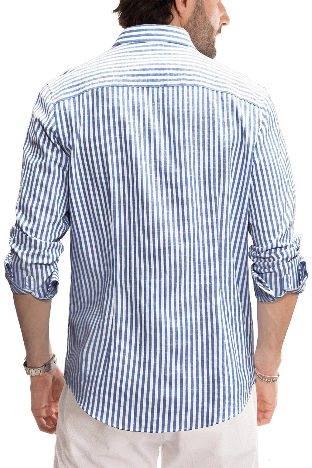 Men's Casual Striped Button Down Shirts Long Sleeve Slim Fit Dress Shirts Untucked Shirts