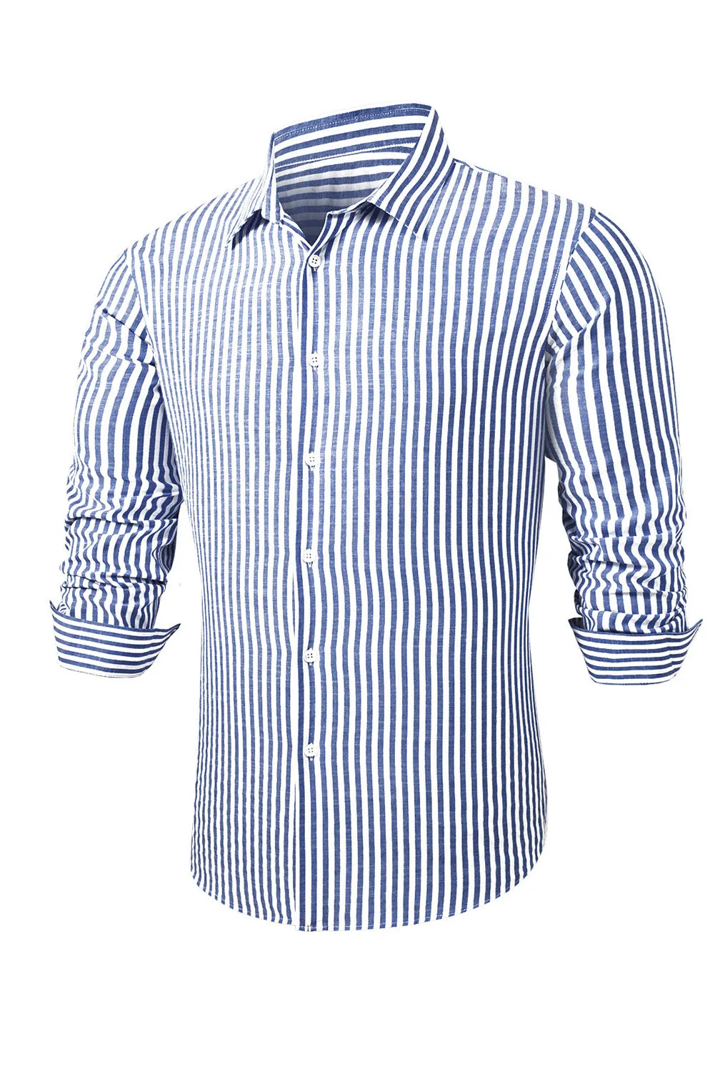 Men's Casual Striped Button Down Shirts Long Sleeve Slim Fit Dress Shirts Untucked Shirts