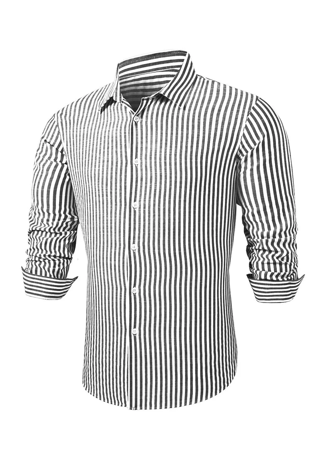 Men's Casual Striped Button Down Shirts Long Sleeve Slim Fit Dress Shirts Untucked Shirts