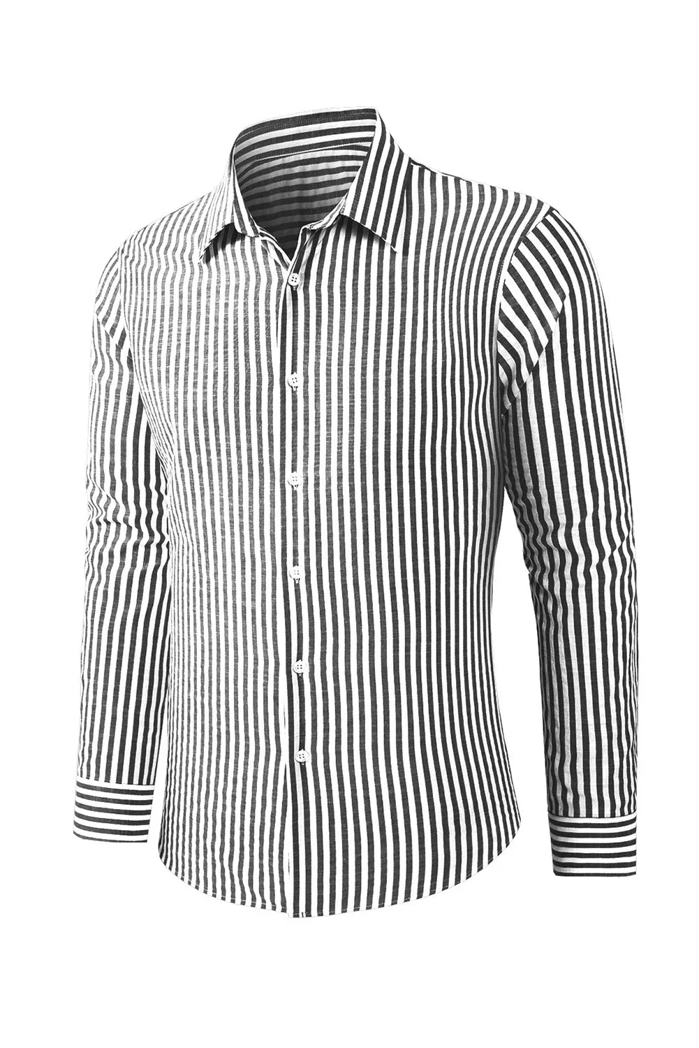 Men's Casual Striped Button Down Shirts Long Sleeve Slim Fit Dress Shirts Untucked Shirts