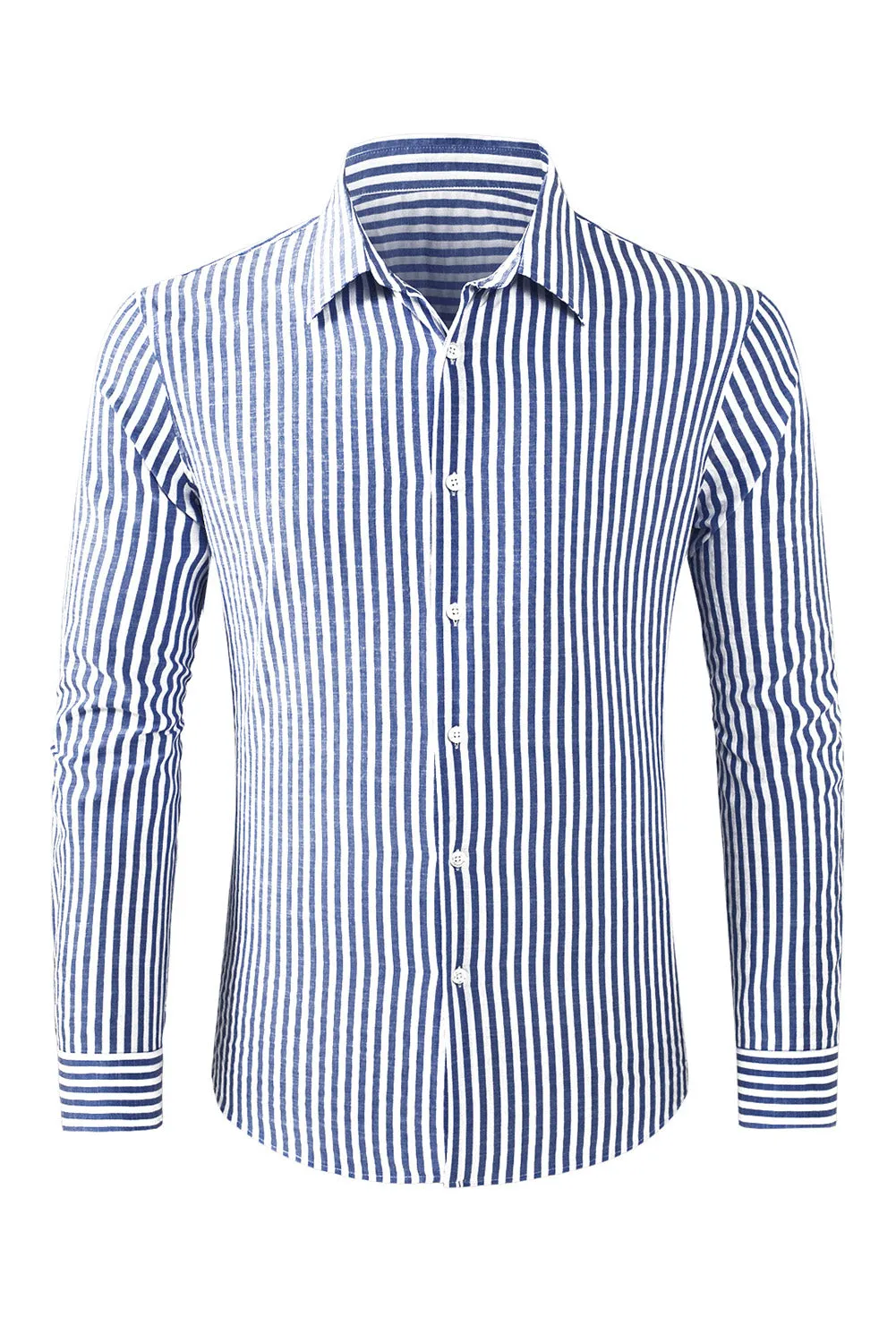 Men's Casual Striped Button Down Shirts Long Sleeve Slim Fit Dress Shirts Untucked Shirts