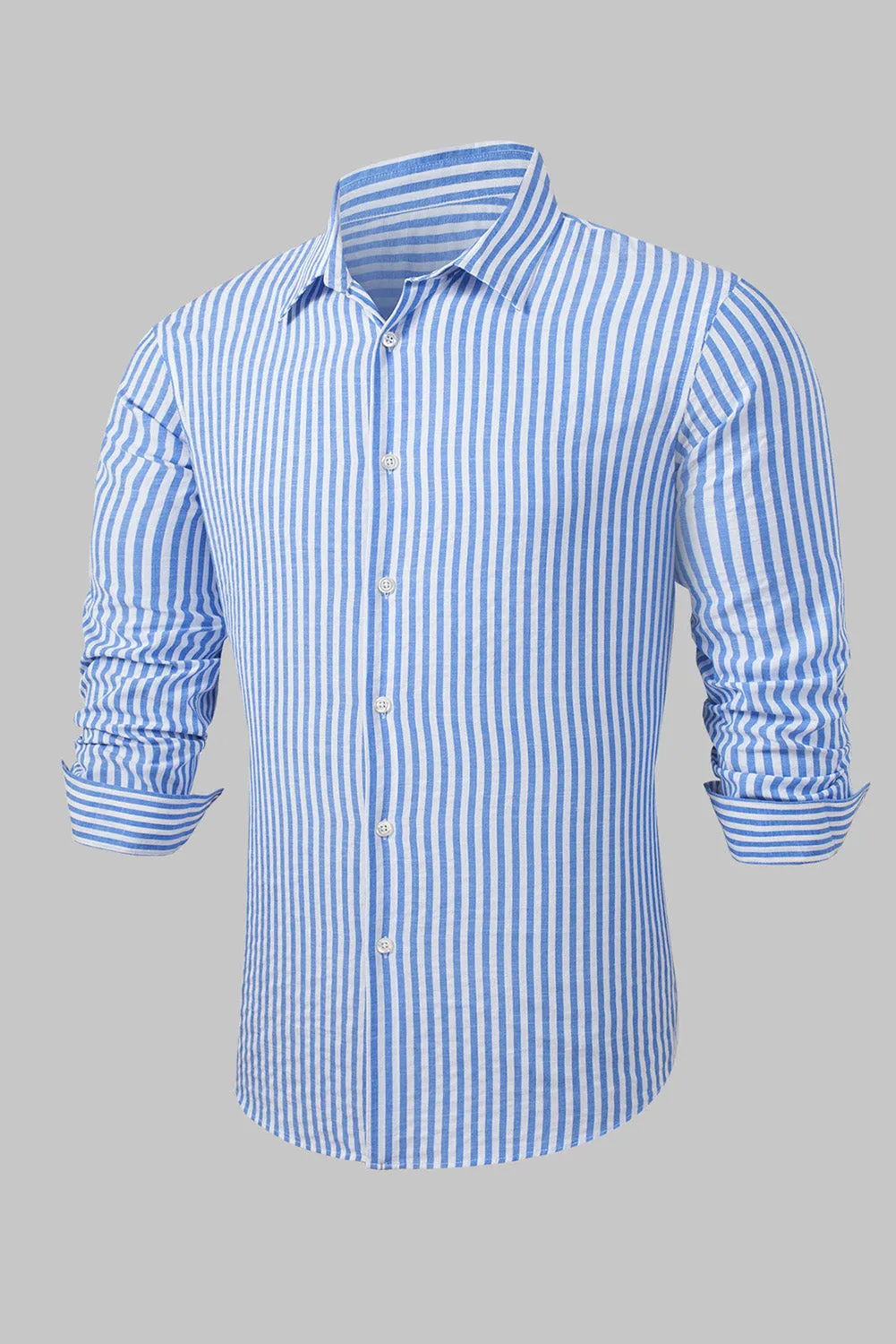 Men's Casual Striped Button Down Shirts Long Sleeve Slim Fit Dress Shirts Untucked Shirts