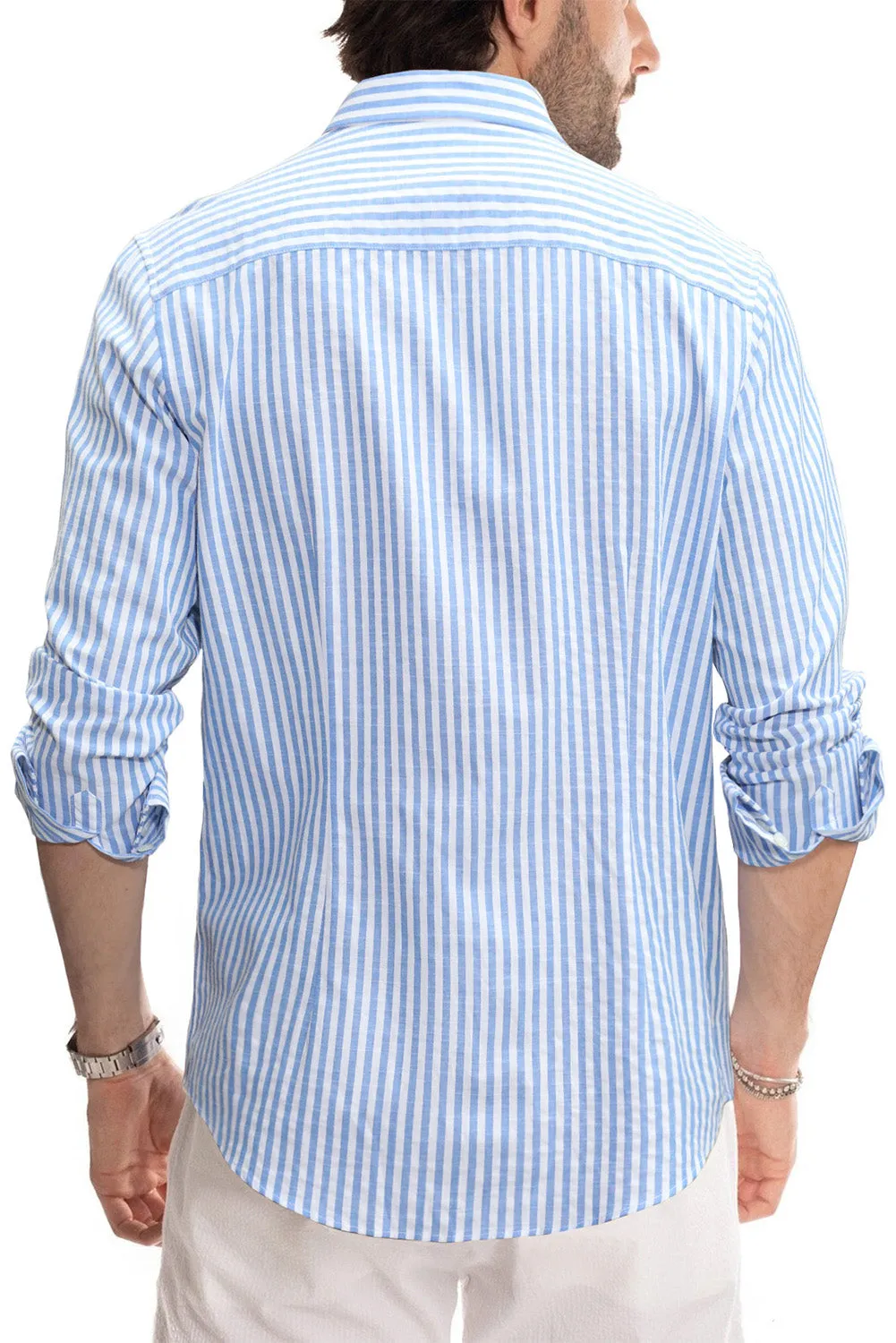 Men's Casual Striped Button Down Shirts Long Sleeve Slim Fit Dress Shirts Untucked Shirts