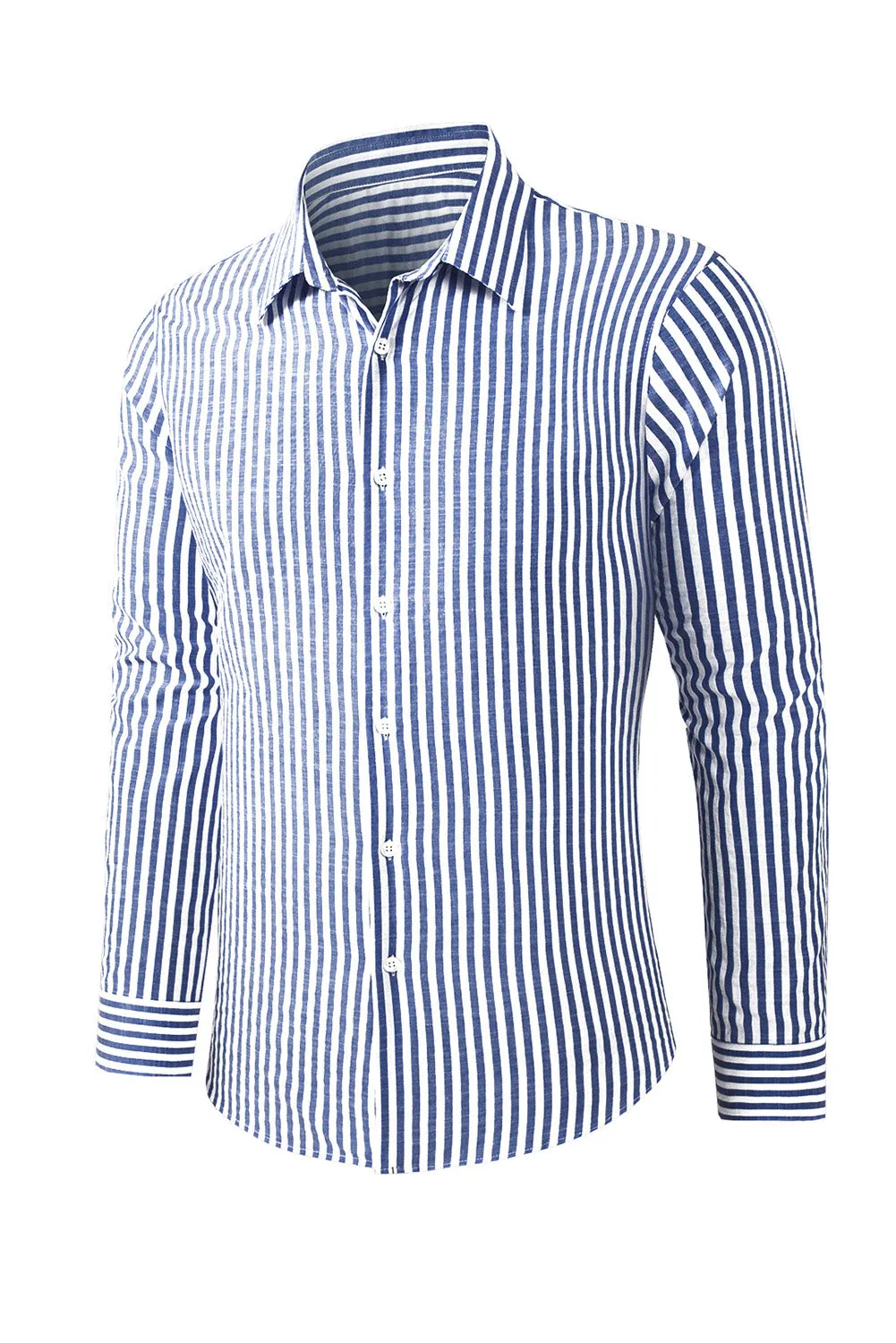 Men's Casual Striped Button Down Shirts Long Sleeve Slim Fit Dress Shirts Untucked Shirts