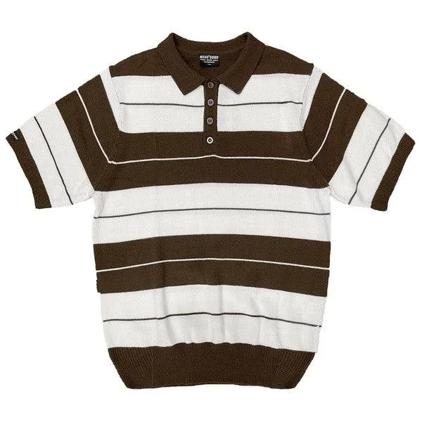 Mens Collared Knit Shirts Short Sleeve Striped Polo