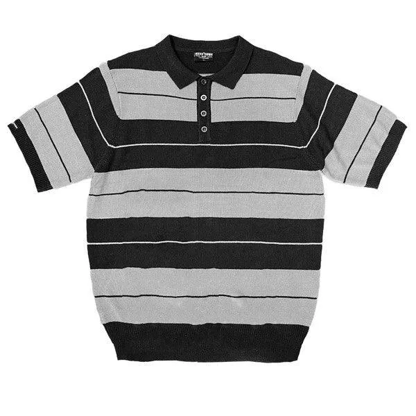 Mens Collared Knit Shirts Short Sleeve Striped Polo