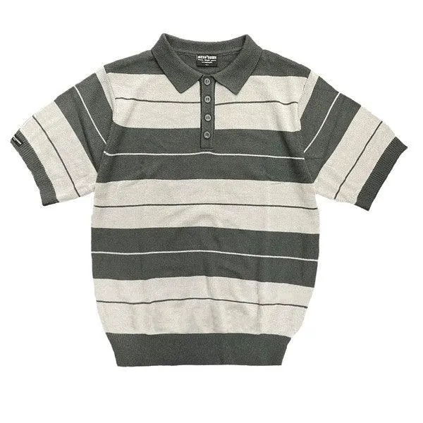 Mens Collared Knit Shirts Short Sleeve Striped Polo