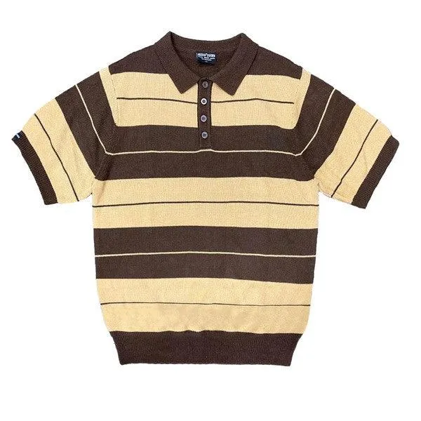 Mens Collared Knit Shirts Short Sleeve Striped Polo