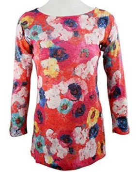 Nally & Millie - Painted Flowers, Abstract Floral, Boat Neck, Lightweight Top