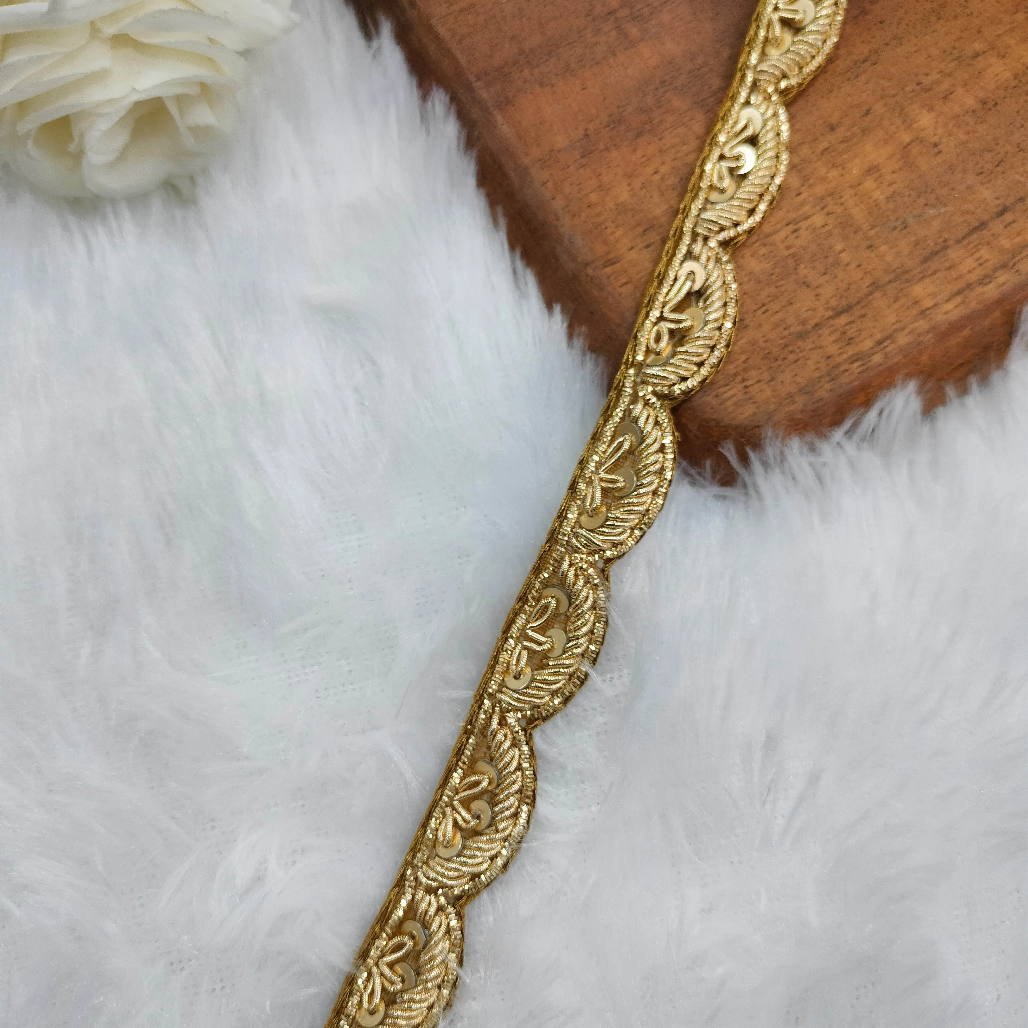 Pale Golden Embellished Handwork Trim (Wholesale)