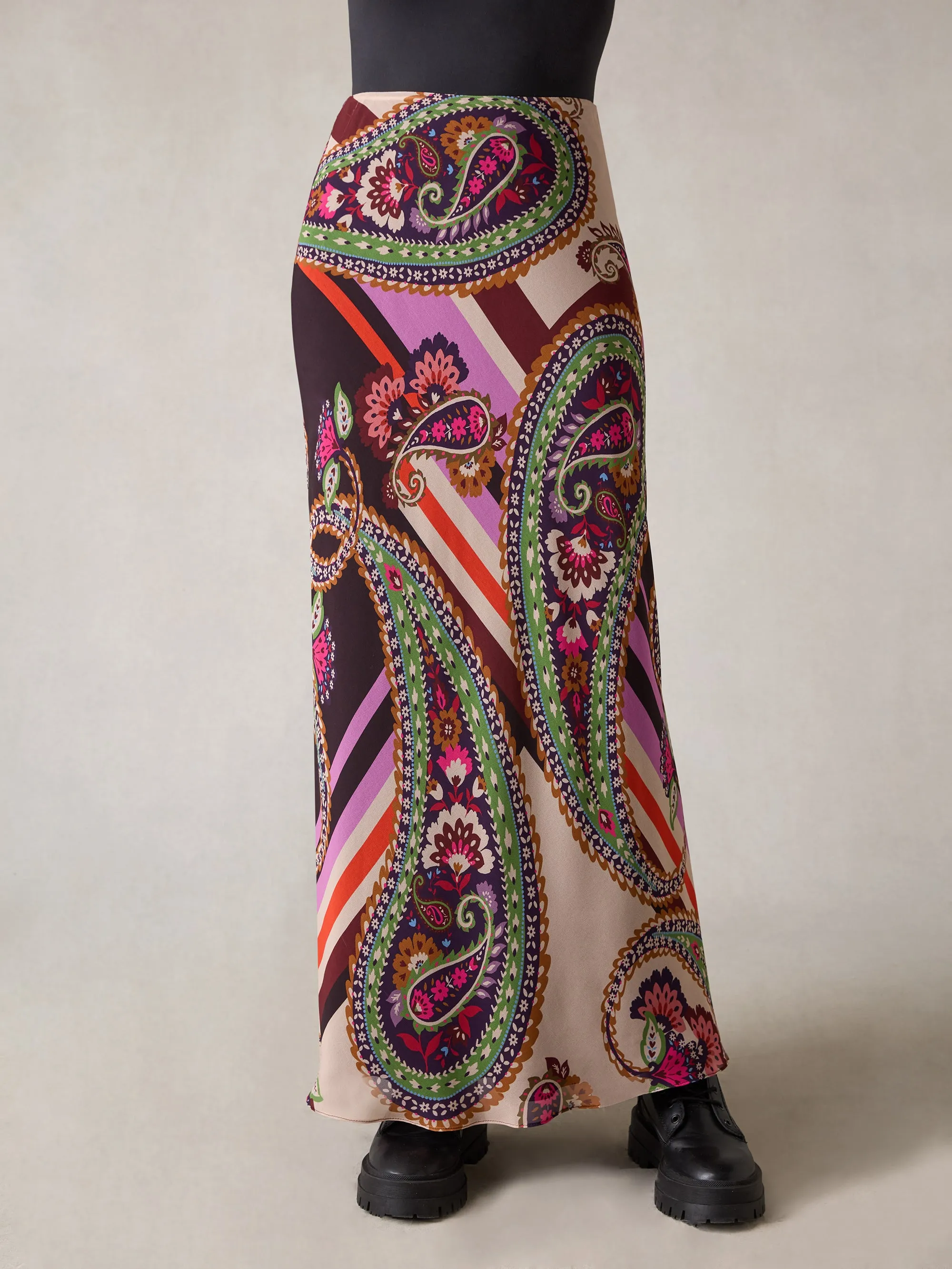 Petite Multi Paisley Print Bias Cut Skirt