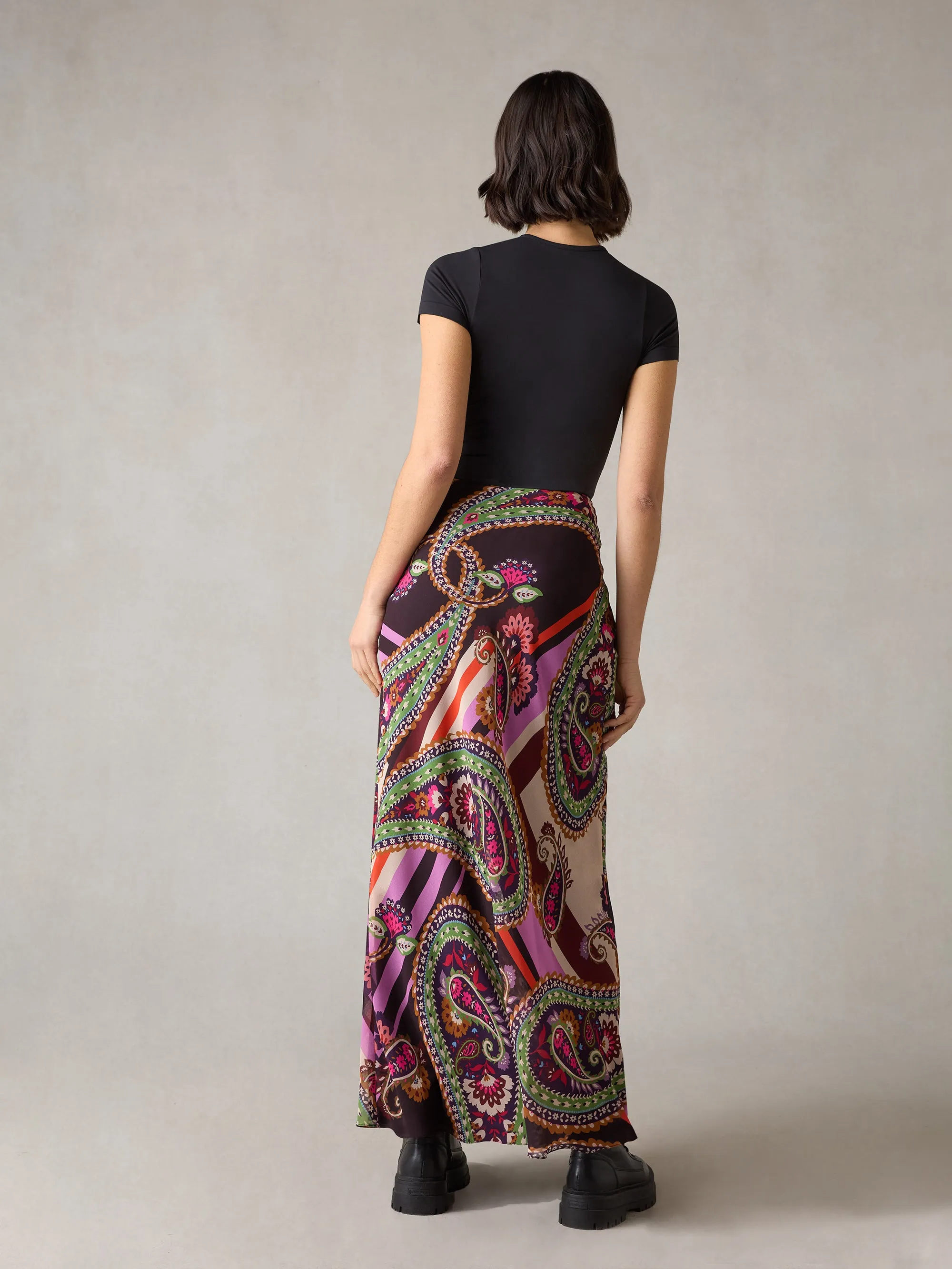 Petite Multi Paisley Print Bias Cut Skirt