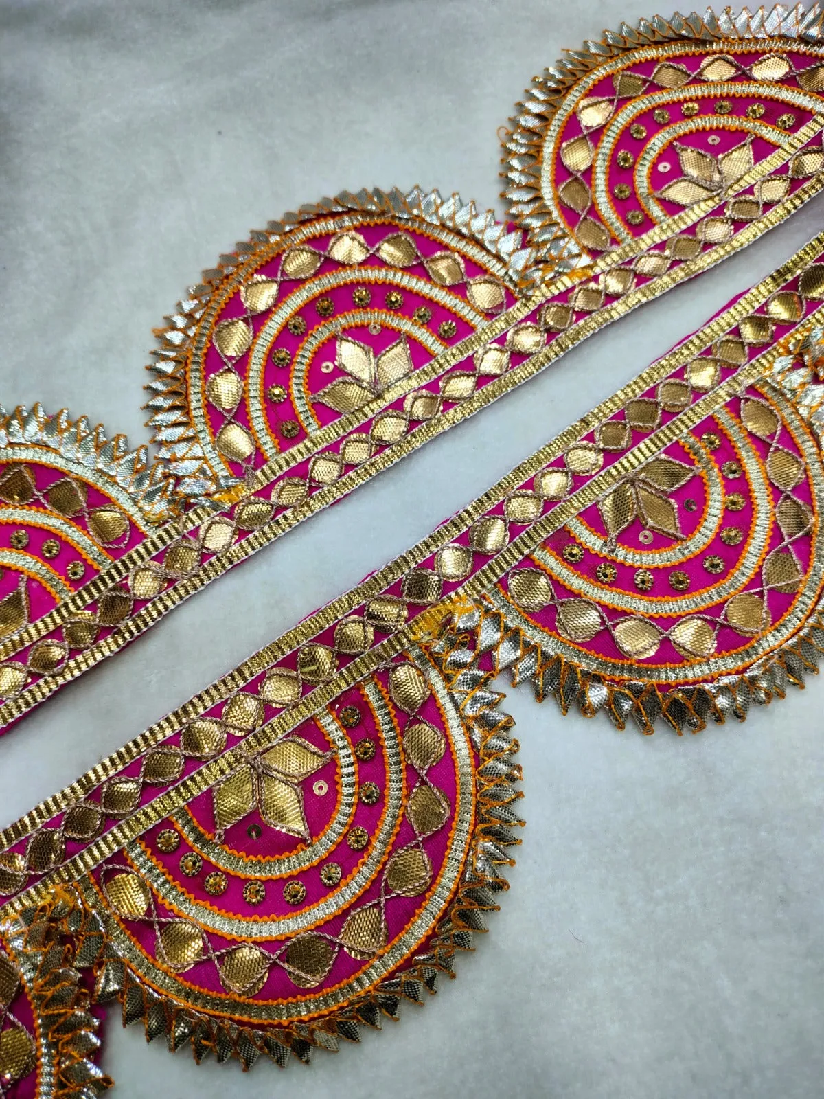 Pink & Golden Scalloped Gota Handwork Trim