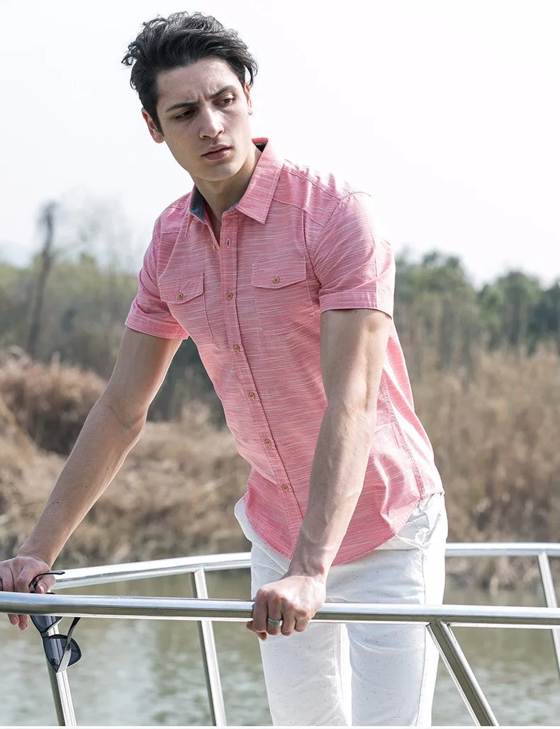 Pioneer Camp Summer Style Striped Shirt Men 100% Cotton.