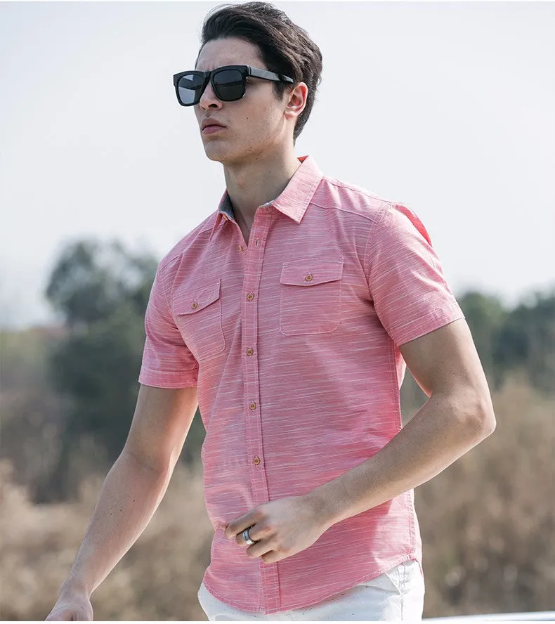 Pioneer Camp Summer Style Striped Shirt Men 100% Cotton.