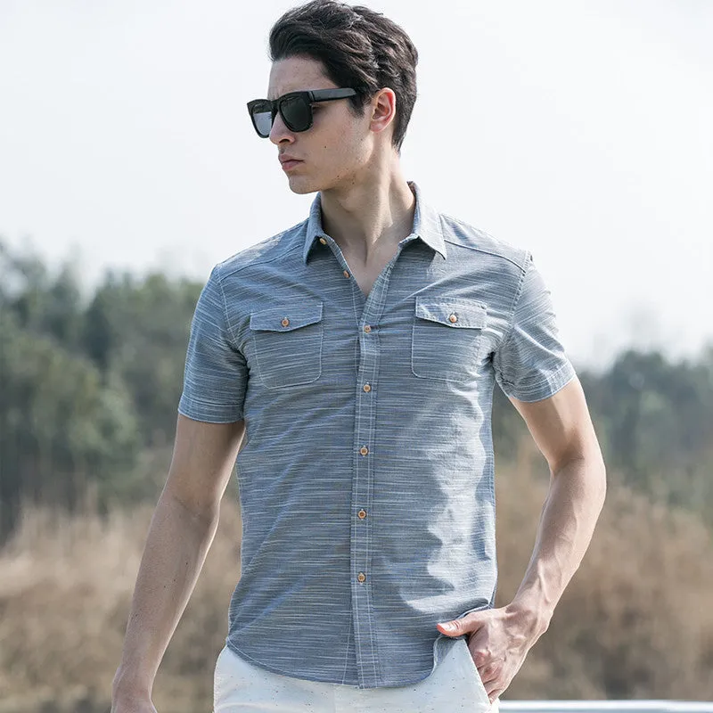 Pioneer Camp Summer Style Striped Shirt Men 100% Cotton.